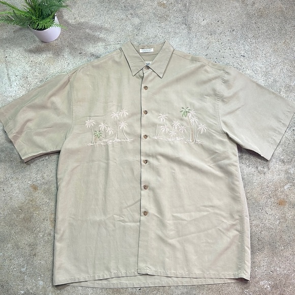Vintage Bamboo Cay Button Down Short Sleeve Shirt Palm Tree Embroidered - Picture 1 of 5